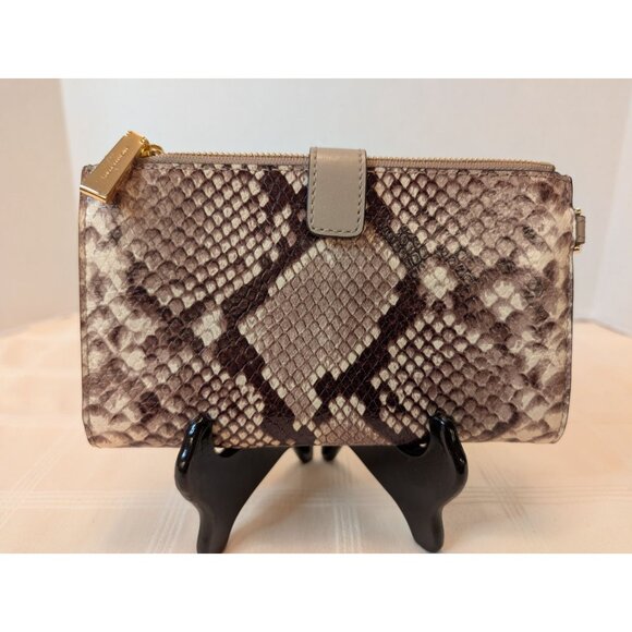 Michael Kors Python-Embossed Leather Zip-Around Wallet Coins Bills Card Slots ID - Picture 2 of 16